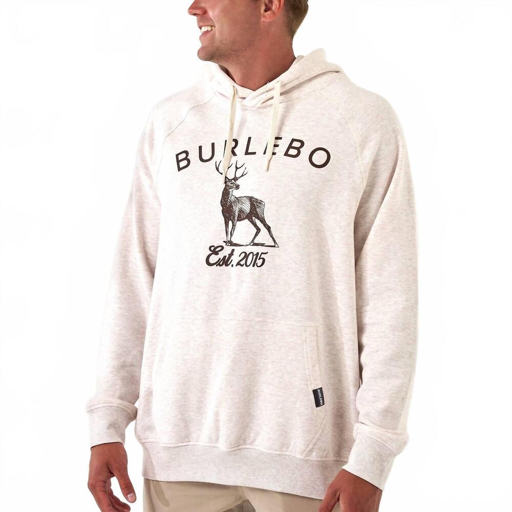 NEW BURLEBO whitetail deer fleece hoodie in heather oatmeal